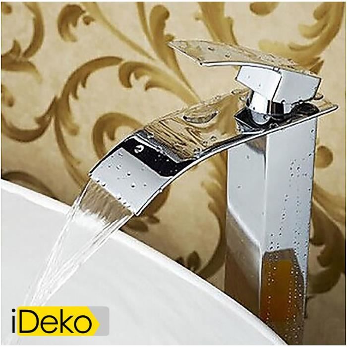 Robinet Mitigeur lavabo IDEKO - Chrome Finition laiton - Valve en céramique - Monotrou - Hauteur 270mm