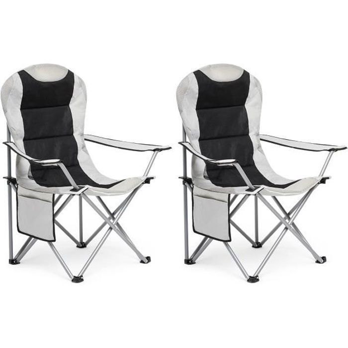 Chaise de Camping Pliable avec Porte-Gobelet et Poche de Côté , Portable pour Plage, Voyage, Pêche, Barbecue, Gris Claire,Lot de 2