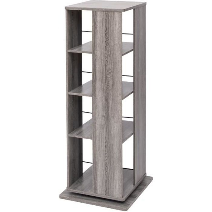 iris ohyama, bibliothèque rotative, étagère tournante, meuble pivotant, 4 niveaux, multifonctionnel - rbs 4s -chêne gris
