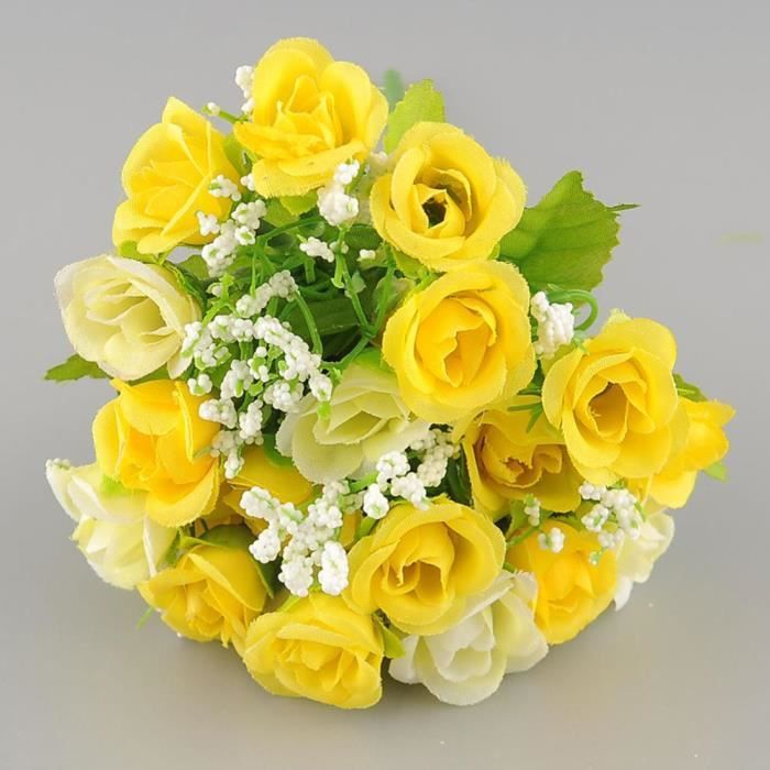21pcs têtes bouquet fleurs artificielle de rose - jaune - Cdiscount Maison