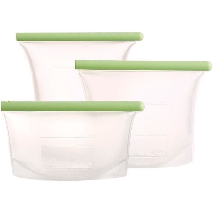 LEKUE Lot de 3 Sacs réutilisables en silicone - 0,5 / 1 / 1,5 L