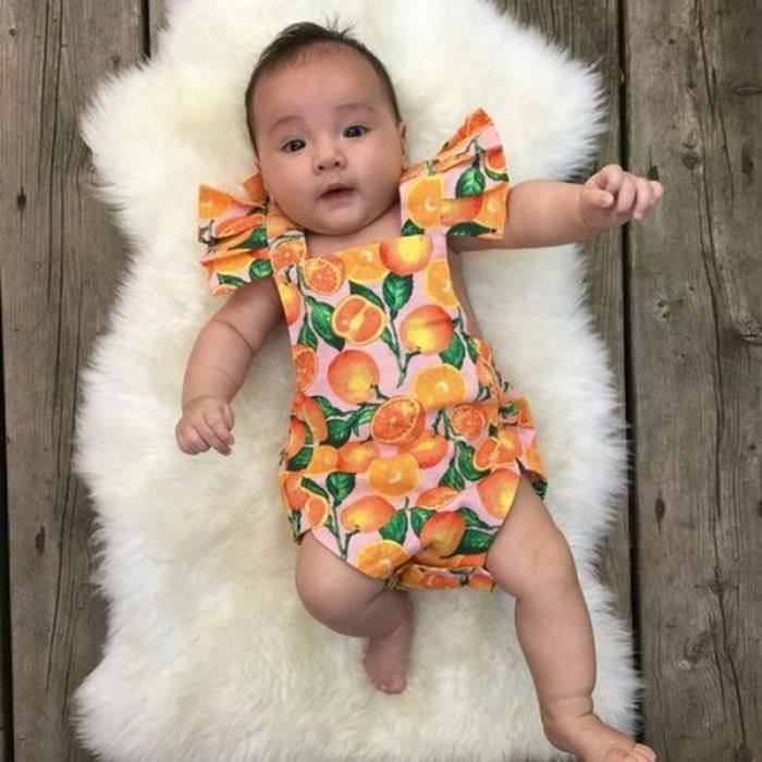 BODY 0 24 Mois Body Orange Fruits Imprime Combinaison Courte sans Dos Barboteuse sans Manche Tenue Ete pour Bebe Fille Or Cdiscount Pret a Porter