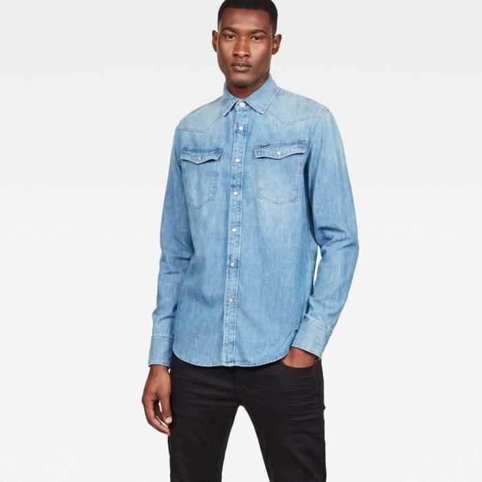 Chemise Homme G STAR 3301 Slim Coupe Slim Col Chemise Manches Longues Bleu Cdiscount Pret a Porter