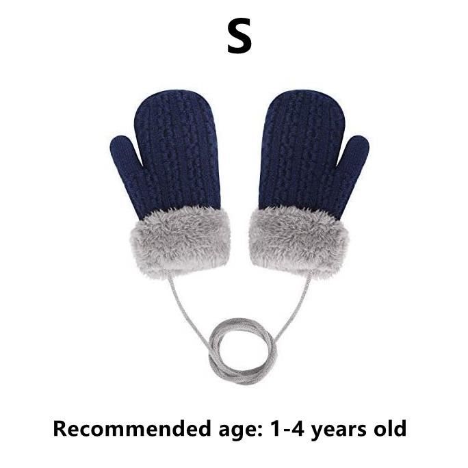 Moufles Bébé Hiver Tricotées - Doublure Polaire - Ficelle Anti-perte - 1-4 Ans - Cadeau Noël