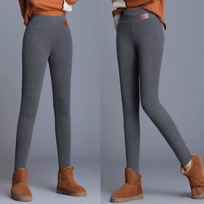LEGGING JEGGING TREGGING Joligiao Femme Pantalons Chauds Hiver Thermique Leggings Double en Polaire Taille Haute Collants Gris
