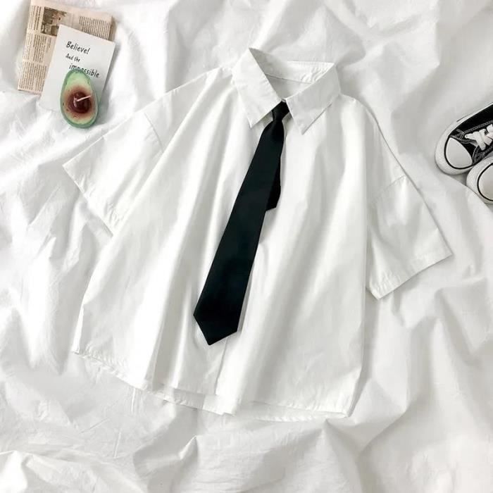 Chemise Chemise blanche pour femmes avec cravate Style japonais Preppy pour etudiantes BF chemisier oversize Simple White with tie Blanc Cdiscount Pret a Porter