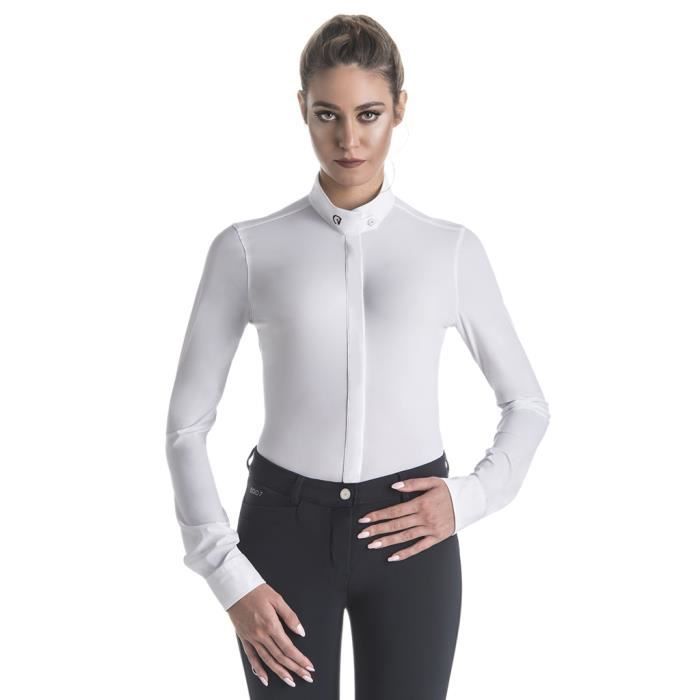 Polo de concours equitation manches longues femme Ego 7 white 42 Cdiscount Sport