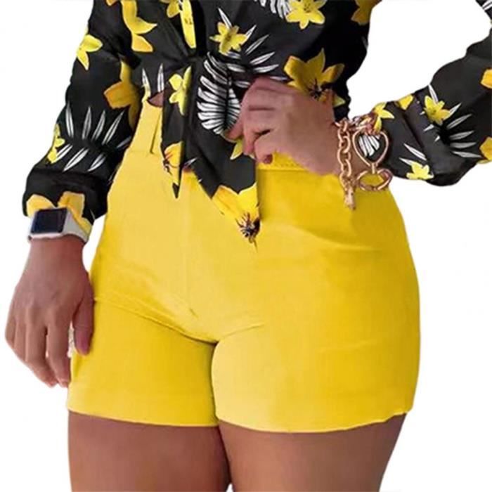 Short Short taille haute avec fermeture eclair au dos pour femme manches longues imprime floral Yellow A462 Blanc Cdiscount Pret a Porter