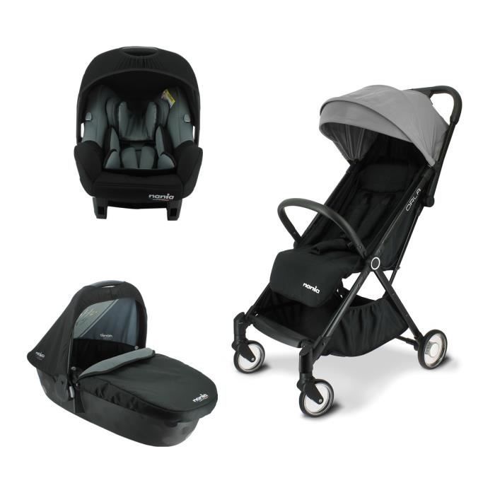 Nania - Poussette combinée 3 en 1 ORLA légère et compacte + Siège auto BEONE EVO (40-85cm) R129 i-Size + Nacelle FLORA  0-6 mois