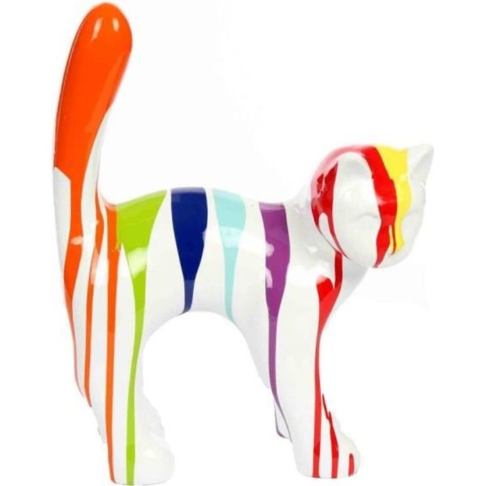 Statue Chat En Resine Que Droite Multicolore Fond Blanc 35 Cm H 35 L 26 L 13 Multicolore Cdiscount Maison