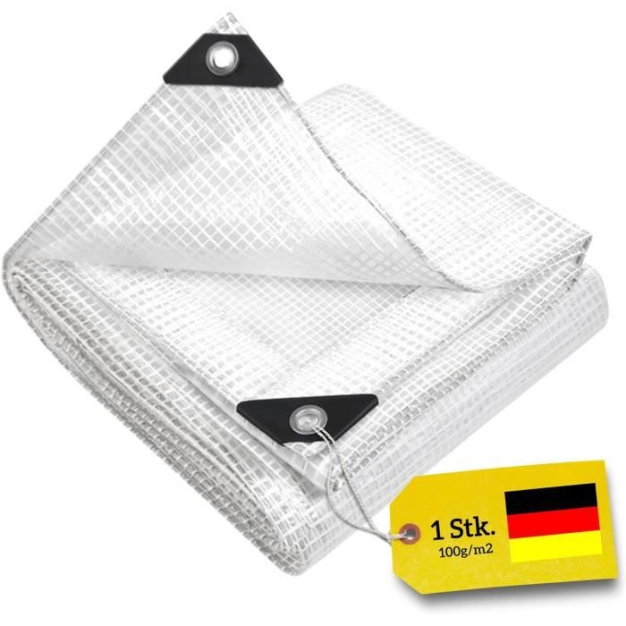 Bâche De Protection 6x8 M - 75 G, Résistante Au Gel Et UV, Avec œillets Aluminium Tous Les 1 M