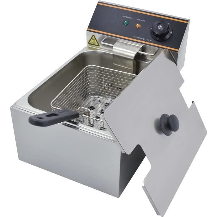 Friteuse Électrique Professionnelle 6L 3000W Inox - TAIMIKO Avec Thermostat 60-200°C, Idéale Restaurant Ou Maison