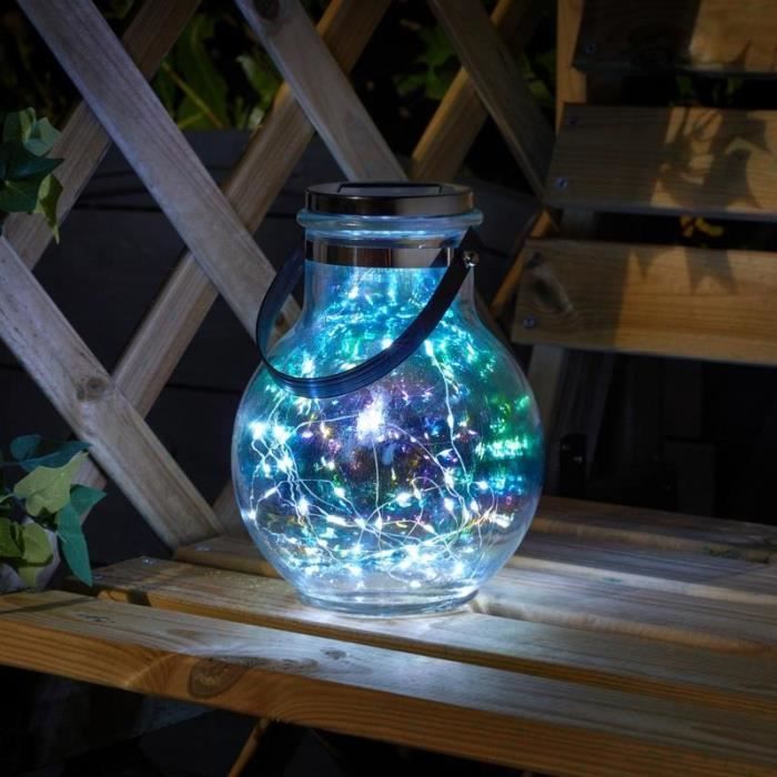 Lampe lanterne solaire Opal en verre irisé et filament 50 leds Lampe lanterne solaire Opal en verre irisé et filament 50 leds