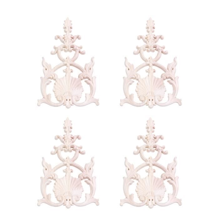 Lot De 4 Appliques Décoratives En Bois Sculpté - Style Européen, Dimensions 27 X 4 Cm - Pour Coins De Meubles, Armoires, Portes