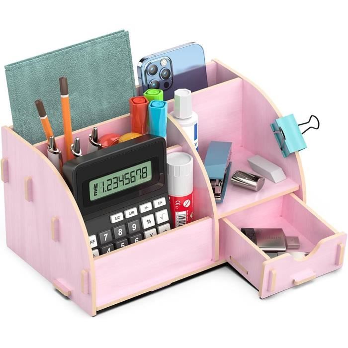 AUNGKWANG Sirène Porte Crayon Coloré pour Enfants, Organiseur de Bureau, Multifonctionnel Boîte de Rangement en Bois pour Fournitures de Bureau et Organisation de Salle de Classe