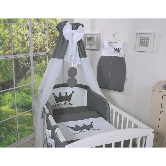 4 pieces Parure Ciel en Voile Tour de lit bebe 140x70 Prince Gris Anthracite Housses de couette 100x135 et d oreiller 40x60 Cdiscount Puericulture Eveil bebe