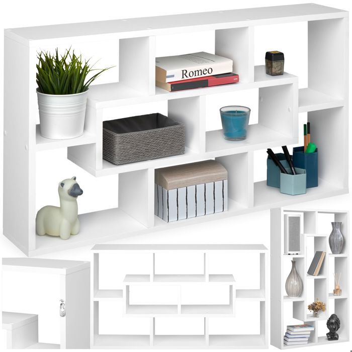 Étagère murale - TECTAKE - Étagère murale CASSANDRA en bois MDF au style rétro avec 8 compartiments 85 x 48 x 16 cm - Blanc