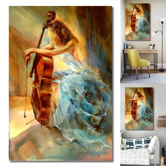 Notes de musique et violon, affiche de peinture abstraite ou impression