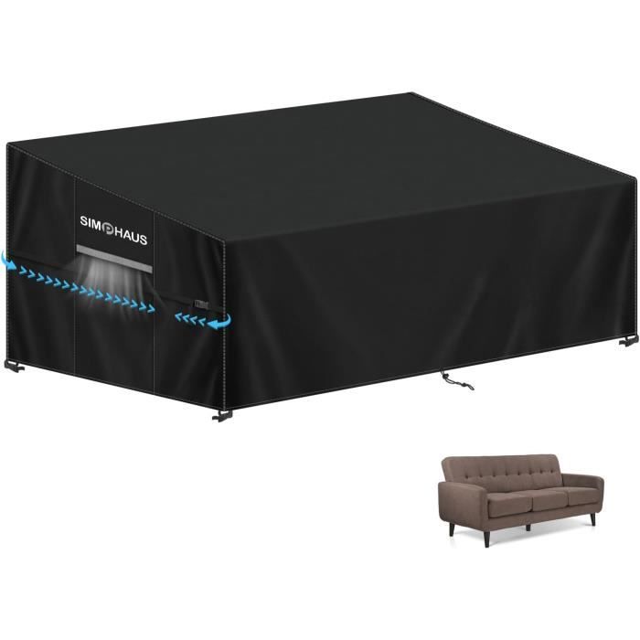 Housse De Canapé Jardin Imperméable 600D - Protection UV Et Vent - Noir