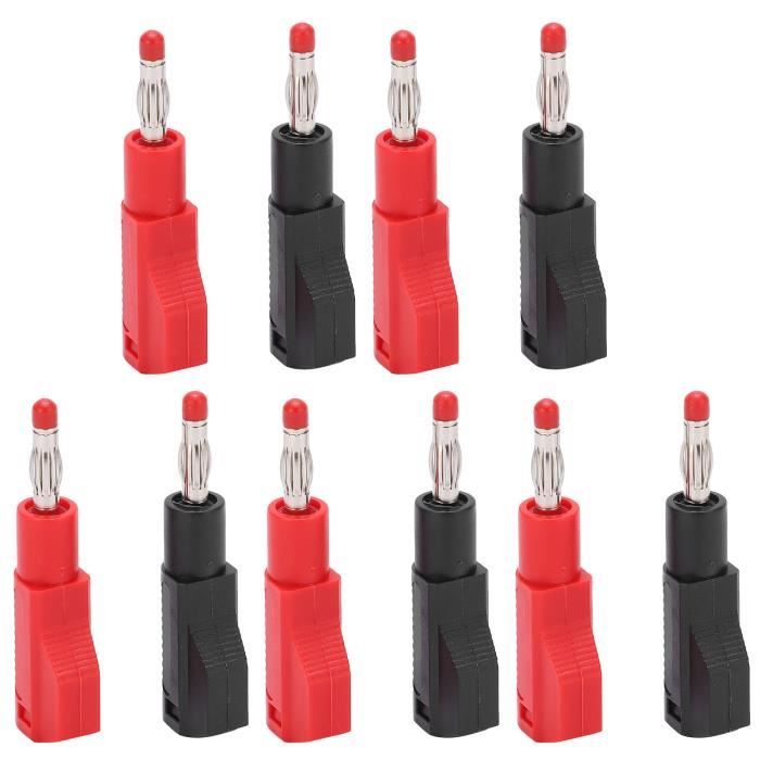Heayzoki 10 Pcs Noir/Rouge Prise Banane, 32A Haute Courant 4mm Fiches Banane Connecteur Empilable Mâle Haut-Parleur Câble Adaptateur Isolé Sécurité