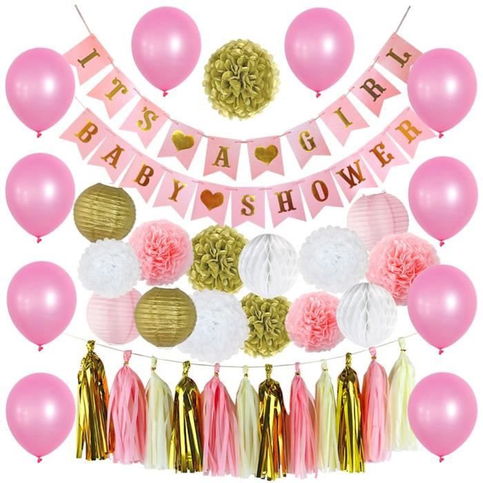 Fetes Occasions Speciales Maison Crochet 48pcs Fete Joyeux Anniversaire Rose Decorations Bannieres Ballons