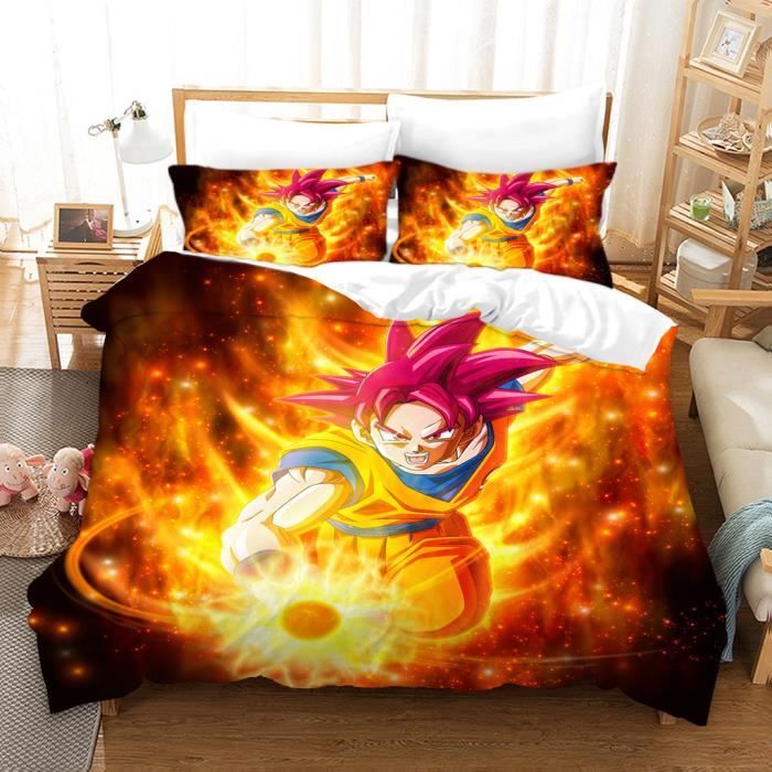 Literie Coton Licence Parure De Lit Dragonball Super - Housse De Couette 140x200 Cm + Taie D'Oreiller 65x65 Cm - Coton - Enfant Décoration Chambre Manga