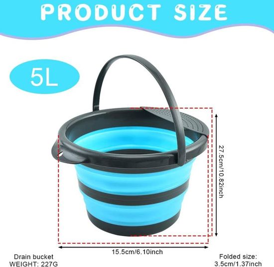 Seau Pliant Portable 13L Noir - Bassine Camping, Pêche, Lavage Voiture, Pliable Et étanche