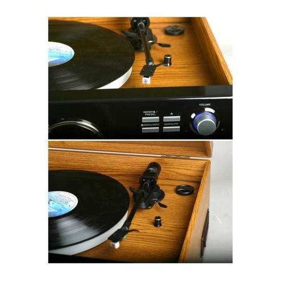 Platine vinyles en Bois laqué style Retro avec Radio et USB