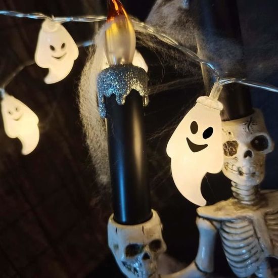 Guirlande Lumineuse Halloween 3 Mètres - 20 LEDs En Forme De Fantômes - Fonctionne Sur Piles (3xAA) - Pour Décoration Intérieure Et Extérieure - 5