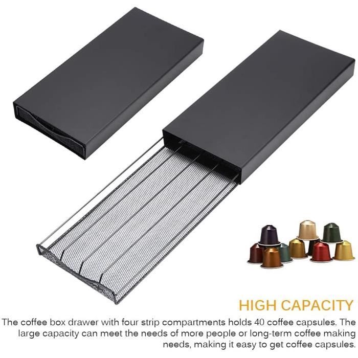 Wakects Organiseur Capsules Café - Tiroir En Fer Pour 40 Capsules, Rangement Cuisine 37,5 X 17,5 X 5,3 Cm Noir