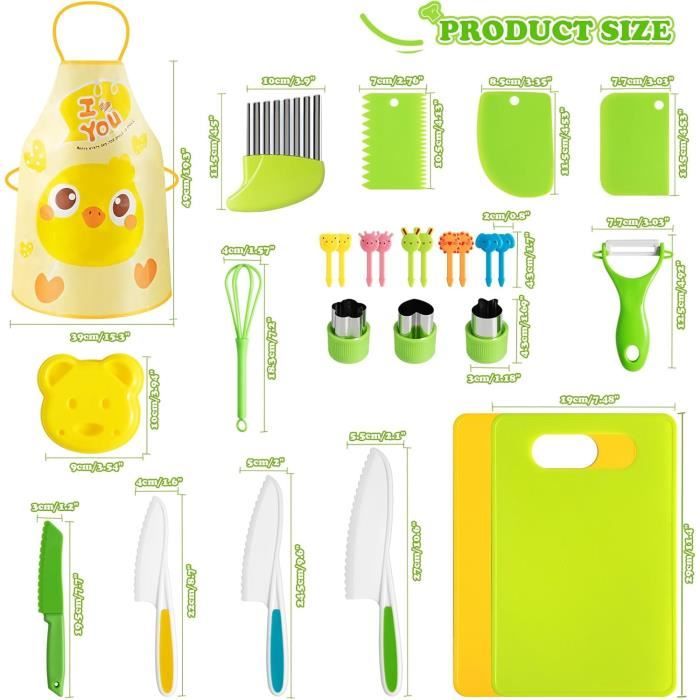 Ensemble De 19 Couteaux De Cuisine Pour Enfants, Ensemble De Couteaux De Sécurité Pour Couper Des Fruits Ou Des Legumes Couteaux Denteles Planches A Decouper Et Autres Accessoires De Cuisine 211656721