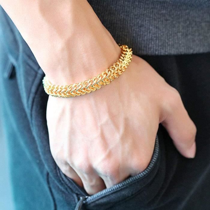 Bracelet en Or Jaune Véritable de 18 Carats avec Chaîne en Or