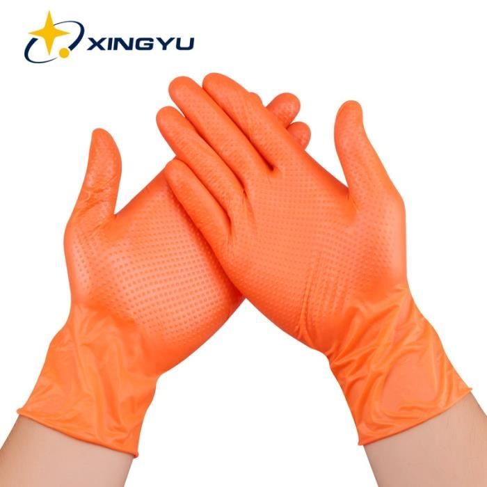 Taille M - Orange - gants en Nitrile synthétique, 50 pièces, en