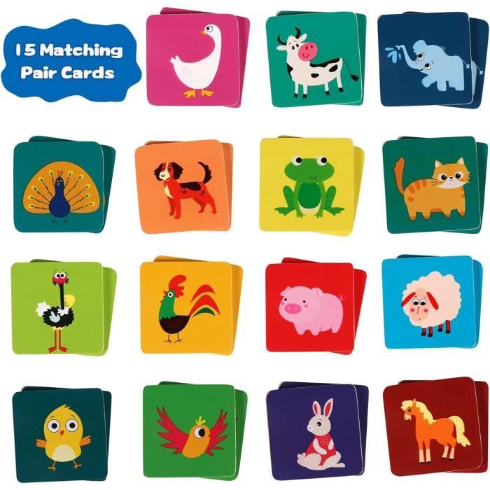 Toyssa 30 Pièces Jeu De Mémoire En Bois – Cartes Animaux Pour Enfants 2 3 4 5 Ans – Jouet Montessori Éducatif – Cadeau Anniversaire Garçon Fille