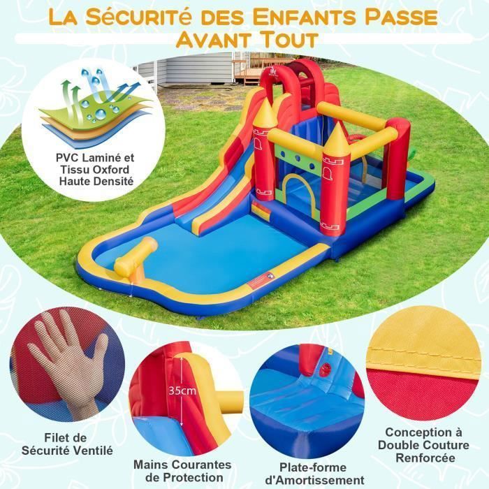 COSTWAY Château Gonflable avec Toboggan Aquatique & Maison de Saut, Aire de Jeux Gonflable avec Piscine