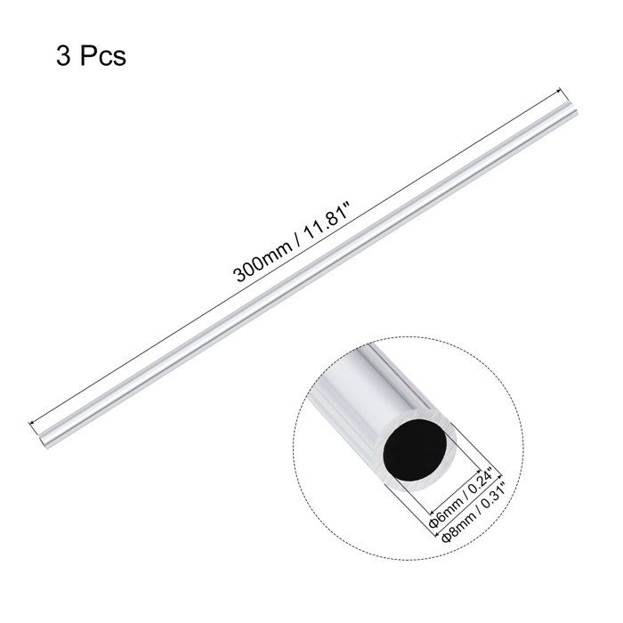 Tube Rond En Aluminium 6063 - 8mm Diamètre Extérieur, 5mm Intérieur, Longueur 300mm, Lot De 3 Pièces