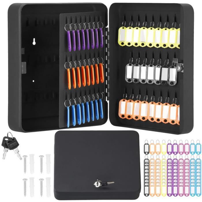 Boîte à Clés Murale 200 Crochets – Armoire Sécurisée Avec Serrure, Étiquettes Couleur, Idéale Maison Hôtel Bureau Garage Noir