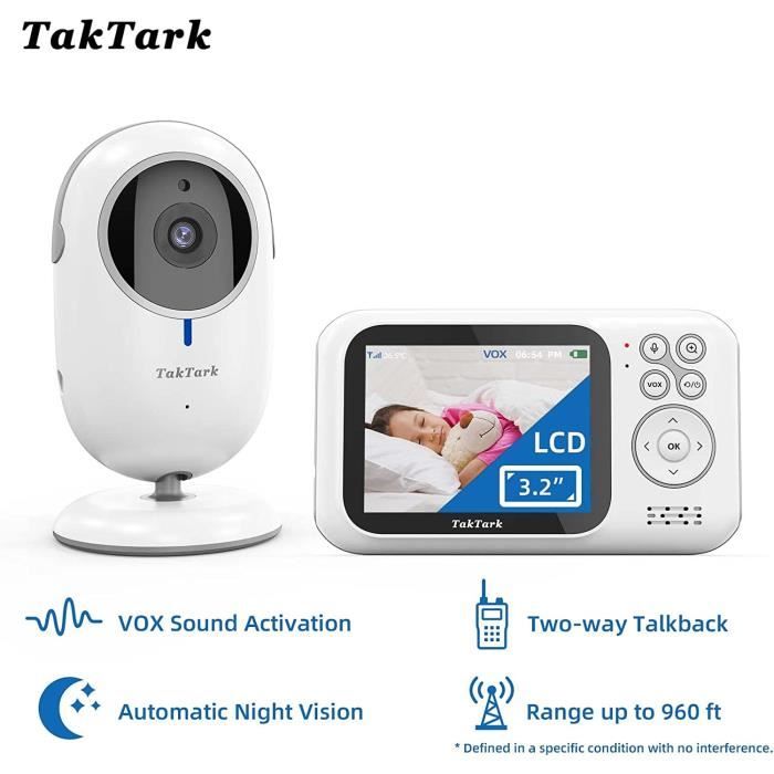 TakTark Babyphone Camera Babyphone Video 3.2'' LCD Baby Phone Bébé Camera  sans Fil, Visiophone bébé, Camera Bebe Surveillance de52