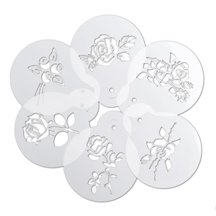 Lot De 6 Pochoirs à Café Acier Inoxydable - Latte Art Cappuccino, Décoration Gâteaux, Motifs Variés