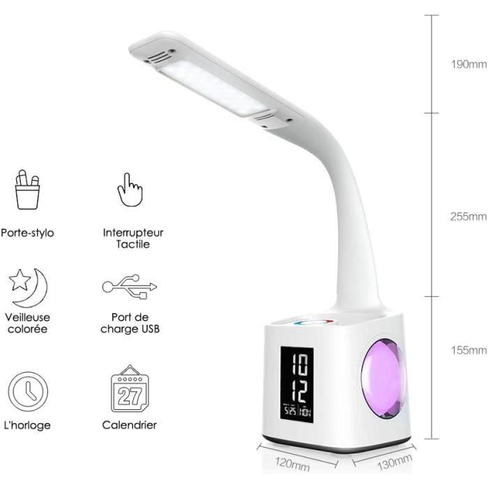 Lampe de bureau avec port de charge USB, chargeur sans fl, lampe de