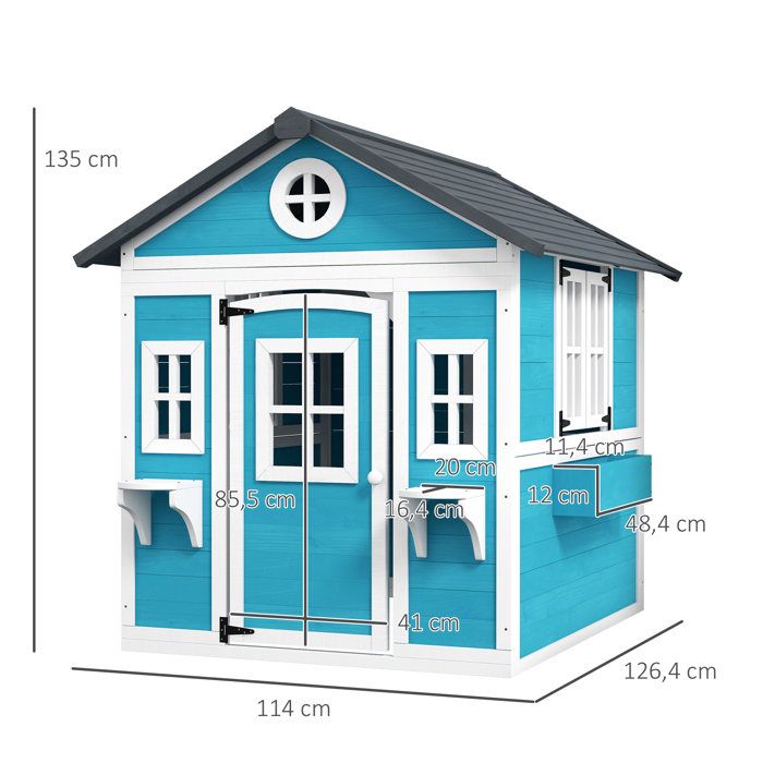 Cabane jardin bois enfants porte fenêtres 2 jardinières 134,5x97x150 cm Cabane jardin bois enfants porte fenêtres 2 jardinières 134,5x97x150 cm