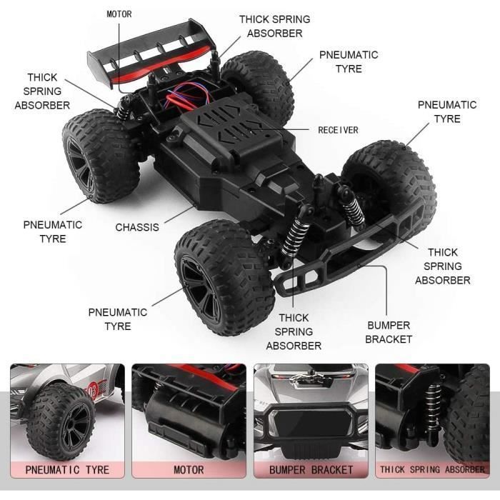 Auto Telecomandata Kizeefun 1:20 Tutto Terreno Con Luci LED - 2 Batterie Per 50 Minuti Di Gioco, RC Truck FAI DA TE Con Adesivi, Regalo Per Bambini - 3