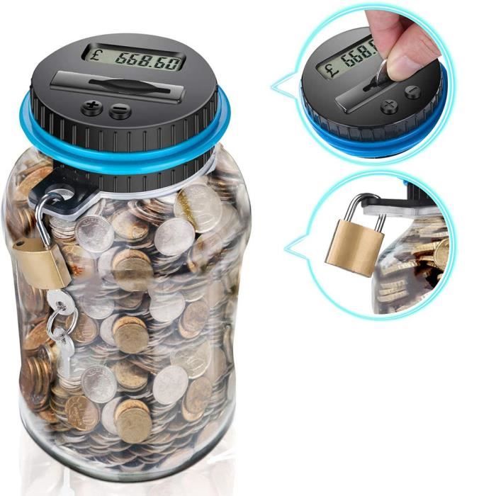 Smbcgdm Tirelire Avec écran LCD, Conteneur De Pièces Monnaie Grande Capacité, Serrure, Compteur Numérique Capacité 2,5 L, En Plastique Transparent, Coffre-Fort Pour Monnaie, A