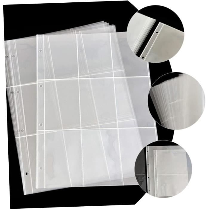 10 Protège-Pages Transparents Pour Classeur M5 à 5 Anneaux - Format 7.6x10.5cm - Pour Documents, Photos, Cartes, Artistes - 10