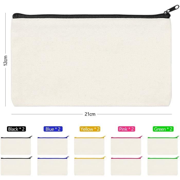 40 Pochettes Zippées En Toile Vierge - Trousse Personnalisable à Peindre Pour Cadeaux Créatifs (10 Couleurs)