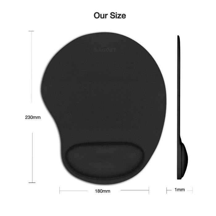Tapis De Souris Ergonomique Avec Repose-poignet - Noir, Dimensions 203x241x40mm, Mousse Confort, Antidérapant