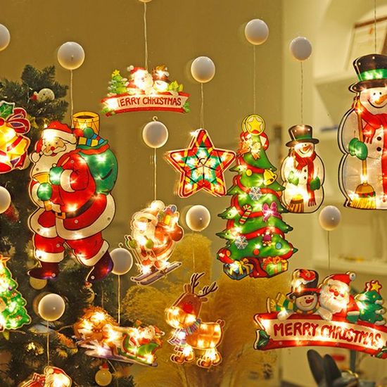 3 Décorations De Noël Lumineuses Pour Fenêtre Avec Ventouses - Forme étoile, 3 Modes D'éclairage, Alimentation Par Piles AAA, Ambiance Chaleureuse