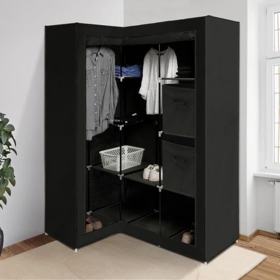 Penderie Dressing Utah 6 Tiroirs En Tissu - Dimensions 80x40x167 Cm - Design Industriel Bois Et Noir