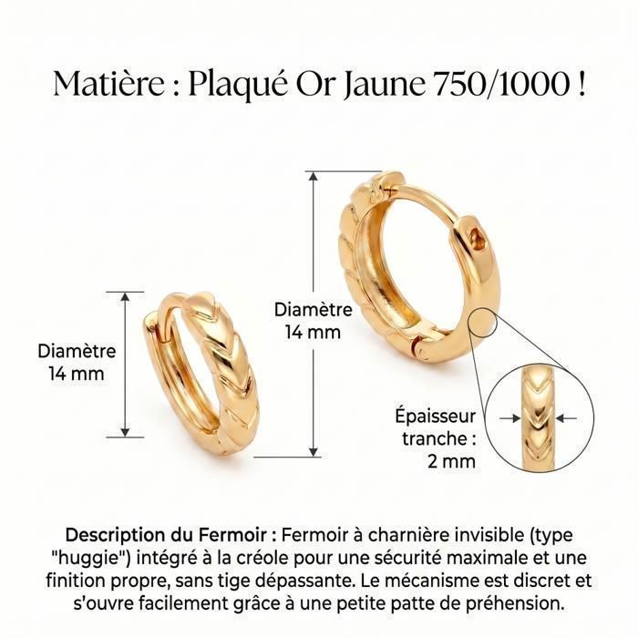 Boucles D'oreilles Créoles Ovales Ciselées - Plaqué Or Jaune 18 Carats (750/1000) - Marque Papillon Bleu - Neuf Avec étiquettes