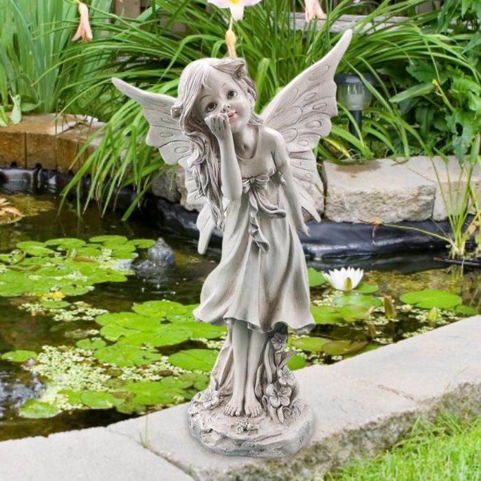 Statue de fée de jardin figurine fées d'ange en résine avec aile charmante  sculpture pour patio cour rebord Se pencher en avant - Cdiscount Maison
